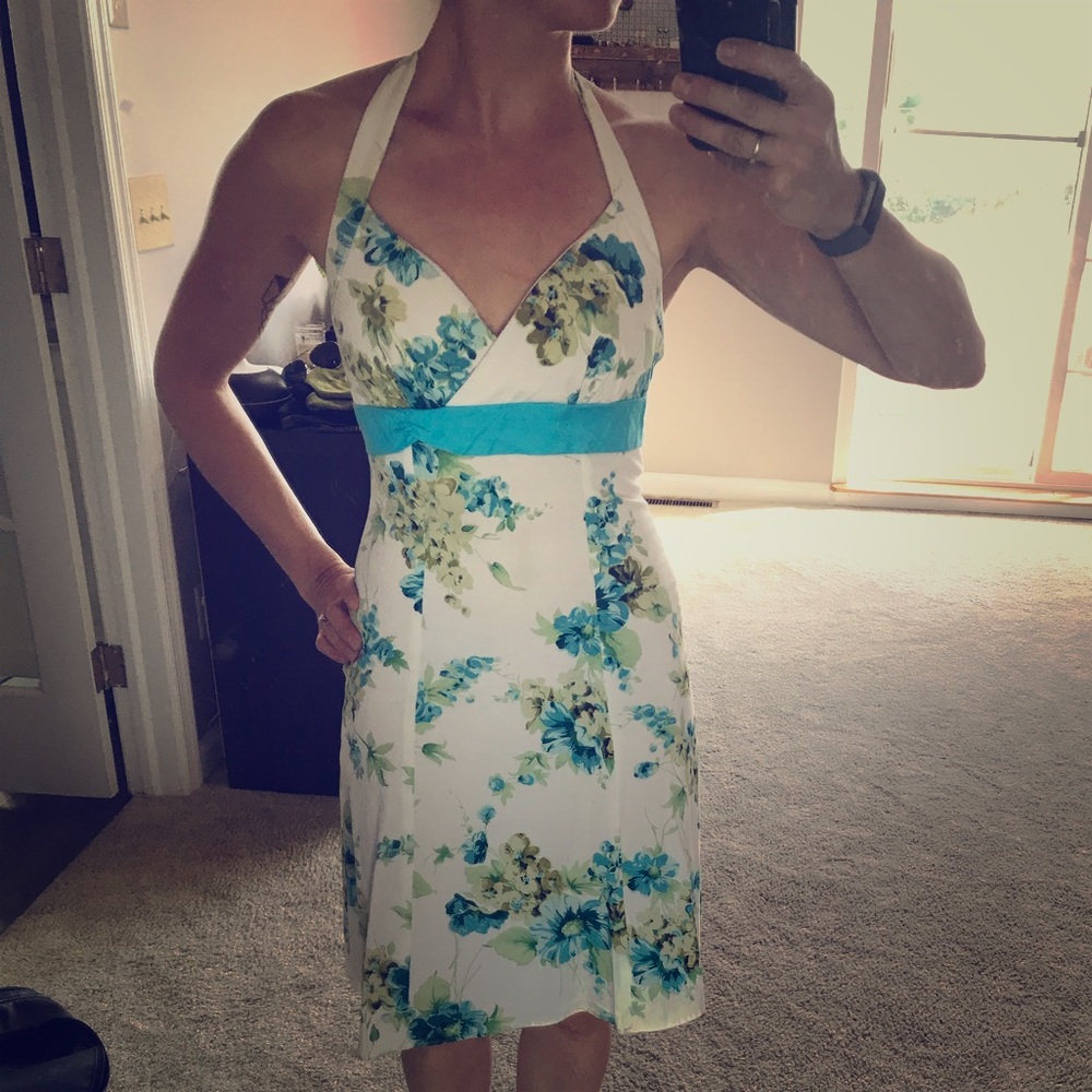 White halter dress with floral print